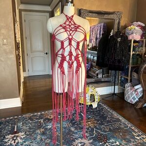 Original GoodVibeGoda Handcrafted Red Macramé Body Harness